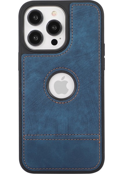 Apple iPhone 14 Pro Kabuk Şok Geçirmez Pu Deri Kaplamalı Tpu Telefon Kapak Mavisi Için Logo Görünüm Kılıfı (Yurt Dışından)