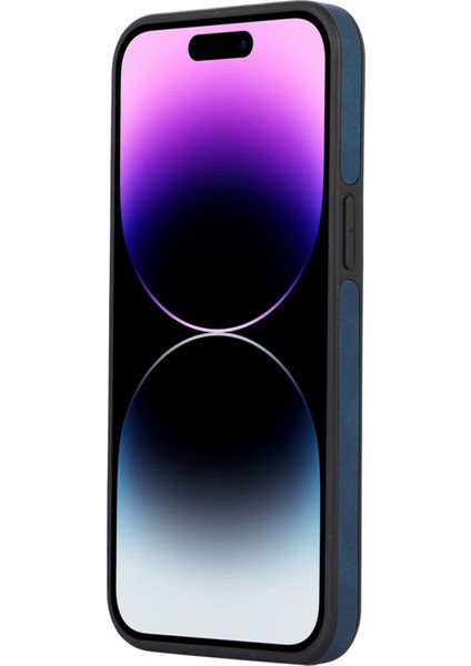 Apple iPhone 14 Pro Kabuk Şok Geçirmez Pu Deri Kaplamalı Tpu Telefon Kapak Mavisi Için Logo Görünüm Kılıfı (Yurt Dışından)