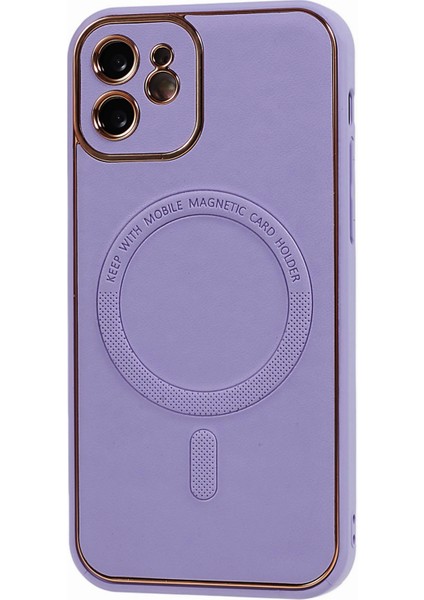 Apple iPhone 12 Manyetik Kasa Için Magsafe Pu Deri Kaplamalı Tpu+Pc Elektraplatma Telefon Kapak Morası (Yurt Dışından)