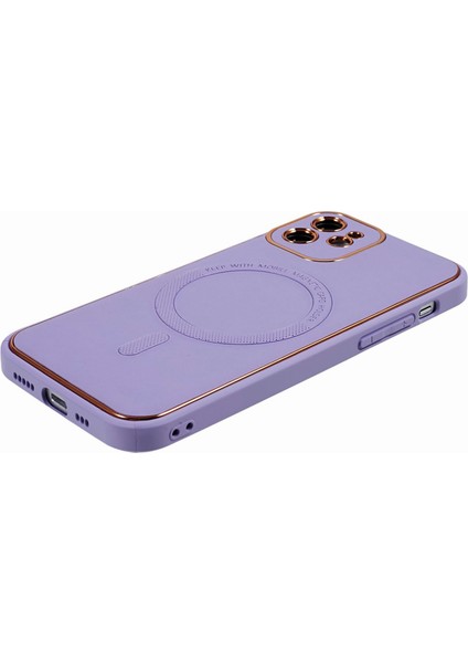 Apple iPhone 12 Manyetik Kasa Için Magsafe Pu Deri Kaplamalı Tpu+Pc Elektraplatma Telefon Kapak Morası (Yurt Dışından)