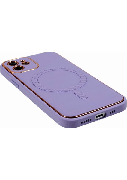 Apple iPhone 12 Manyetik Kasa Için Magsafe Pu Deri Kaplamalı Tpu+Pc Elektraplatma Telefon Kapak Morası (Yurt Dışından)