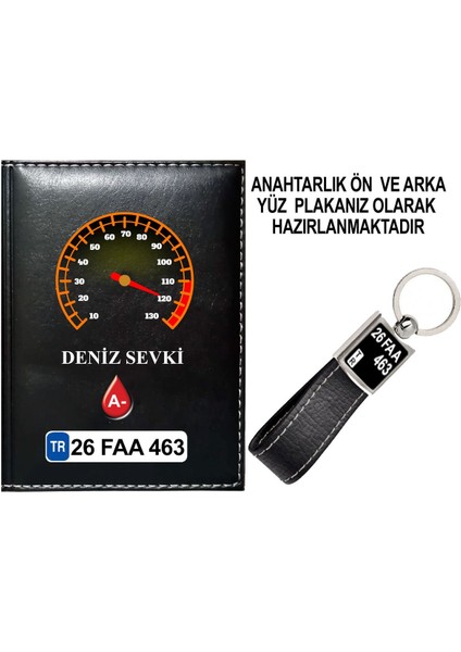 Kişiye Özel Kilometre 8 Görselli Siyah Ruhsat Kabı ve Anahtarlık