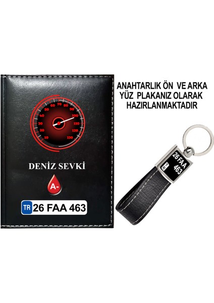 Kişiye Özel Kilometre 5 Görselli Siyah Ruhsat Kabı ve Anahtarlık