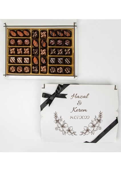 Kişiye Özel Ahşap Kutulu ve Kişiye Özel Nişan-Söz Çikolatası 40 Adet