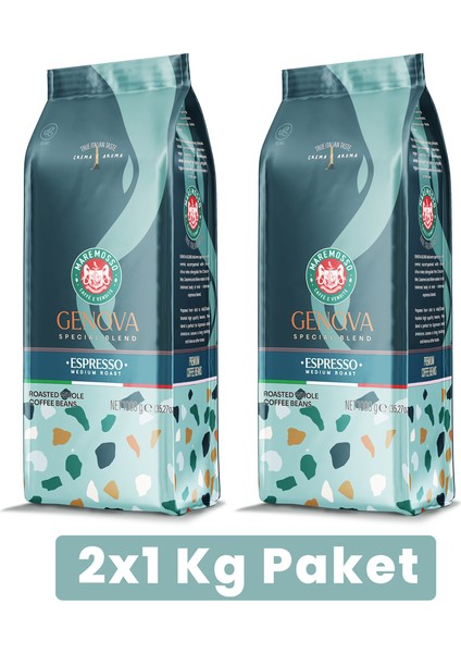 Espresso Genova Blend (ÇEKİRDEK VEYA ÖĞÜTÜLMÜŞ) Kahve 2X1 Kg Paket