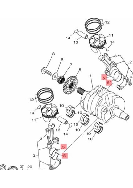 R25 (2015-2024) MT25 (2016-2024) Krank Kol Yatağı Kahve 1WD116562000 modelleri