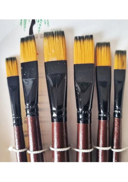 6'lı Fırça Resim Fırçası Yağlı Boya Akrilik Boya Fırçası 2 4 6 8 10 12 Numara