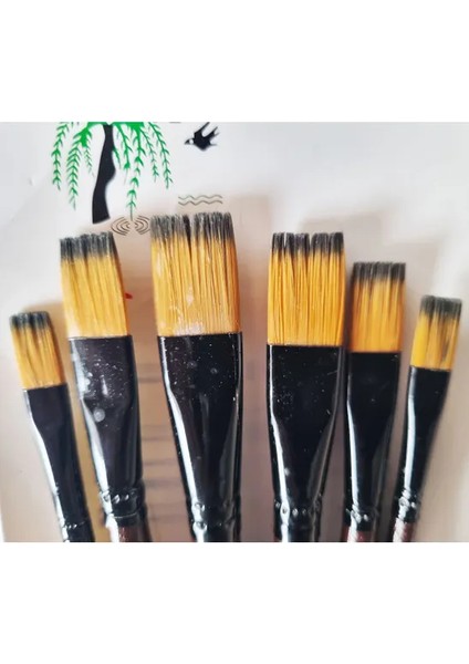 6'lı Fırça Resim Fırçası Yağlı Boya Akrilik Boya Fırçası 2 4 6 8 10 12 Numara fırsatları