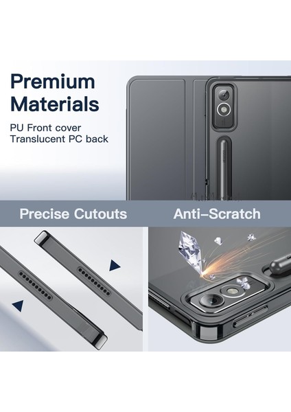 Lenovo Tab P12 12.7 Inç Kılıf Akıllı Smart Uyku Modlu Standlı Şeffaf Smart Tri-Fold Kapak Tablet Kılıfı fırsatları