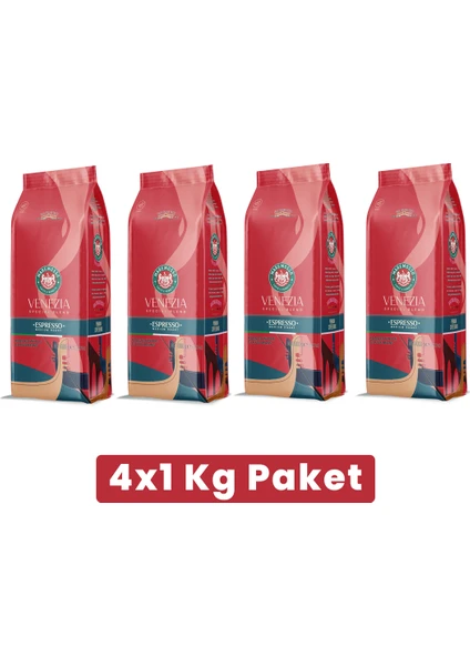 Espresso Venezia Blend (ÇEKİRDEK VEYA ÖĞÜTÜLMÜŞ) Kahve 4X1 Kg Paket