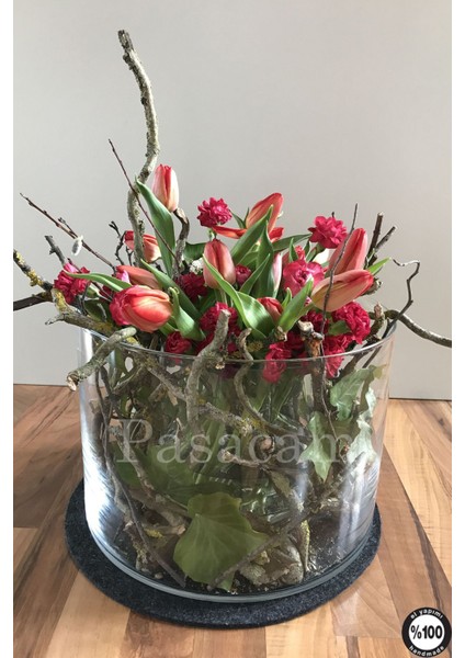 Denizli El Imalati 19 cm Genişlik 40 cm - Akvaryum El Işciliği Silindir Vazo Cam Kalın Taban