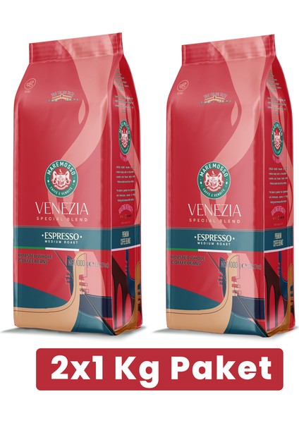Espresso Venezia Blend (ÇEKİRDEK VEYA ÖĞÜTÜLMÜŞ) Kahve 2X1 Kg Paket