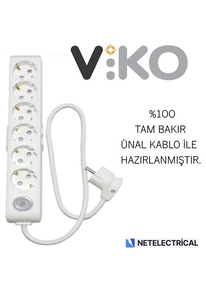Multi-Let 6'lı Anahtarlı 10 Metre Topraklı Çocuk Korumalı Kablolu Grup Priz