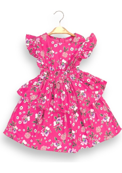 Kız Çocuk Fırfırlı Çiçekli Elbise