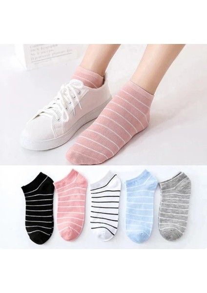Çorap Socks 5 Çift Çizgili Renkli Kadın Patik Çorap Seti