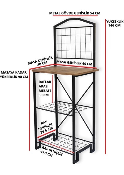 Bye Concept & More Dekoratif Metal Kahve Köşesi Çok Amaçlı Dolap Ahşap Tablalı Dar Mutfak Bangosu Bar Masa