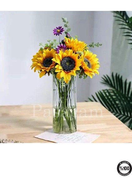 Optik Cizgili Borosilikat Silindir Cam Vazo 10 cm Genişlik 25 cm Yükseklik 1 Adet