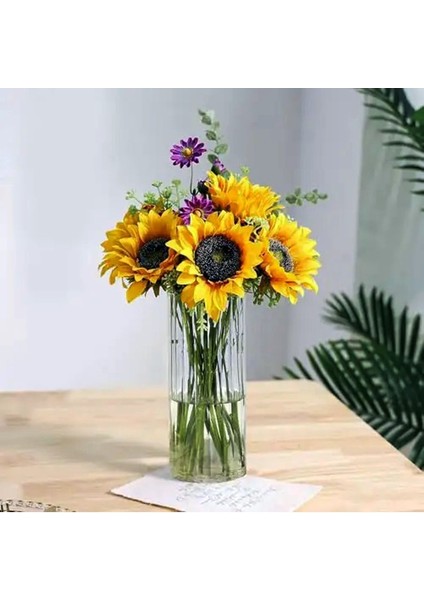 Optik Cizgili Silindir Cam Vazo Borosilikat 10 cm Genişlik 20 cm Yükseklik 1 Adet modelleri