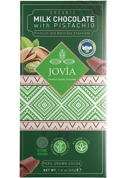 Organik Sütlü Antep Fıstıklı Çikolata 40 gr