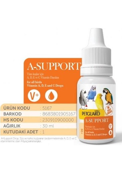 Kuş Vit A Support 30 ml