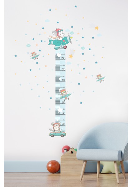 Sevimli Fil Yavrusu Uçak Yolculuğu Boy Ölçer Çocuk Duvar Ayna Dolap Kapı Için Sticker