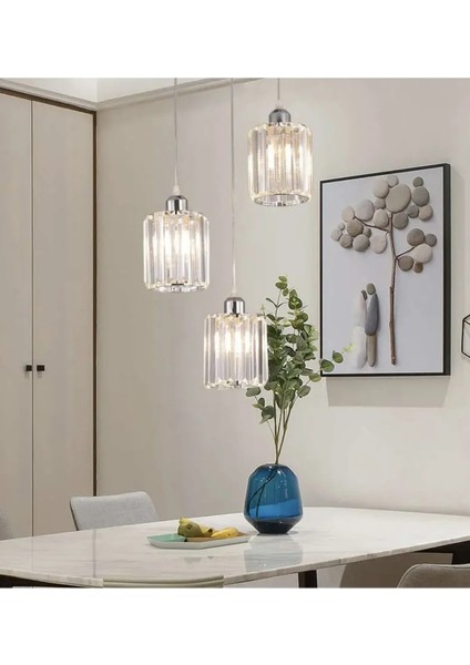 Luxury Modern Üçlü Lüks Kristal Taşlı Sarkıt Avize Krom Pırlanta Taşlı