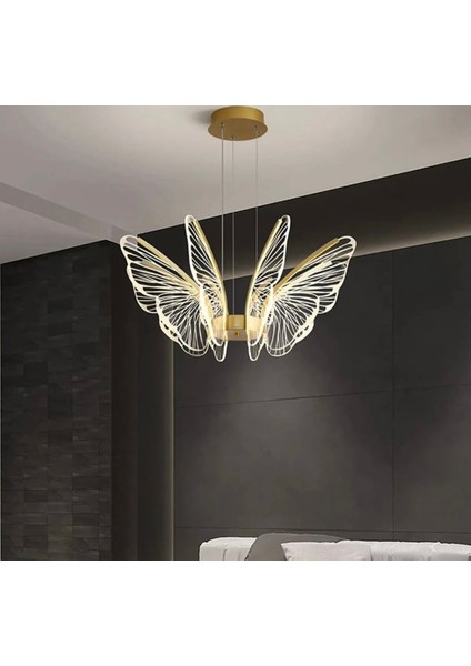 Luxury Dimmerli Kumandalı Modern Kelebek Sarkıt LED Avize Butterfly Gold Sarı Kademeli 3 Renk