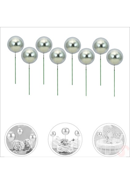 Çubuklu Süsleme Topu, 3cm x 8 Adet - Gümüş