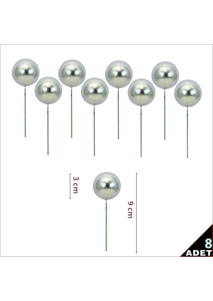 Çubuklu Süsleme Topu, 3cm x 8 Adet - Gümüş fiyatları