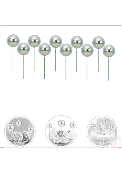 Çubuklu Süsleme Topu, 2cm x 10 Adet - Gümüş
