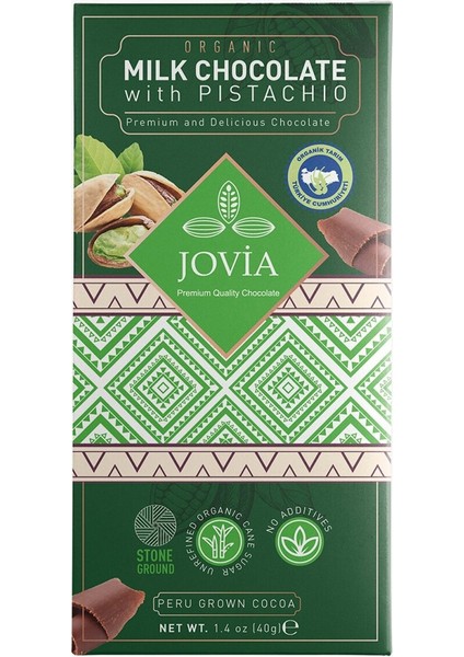 Organik Sütlü Antep Fıstıklı Çikolata 40 gr