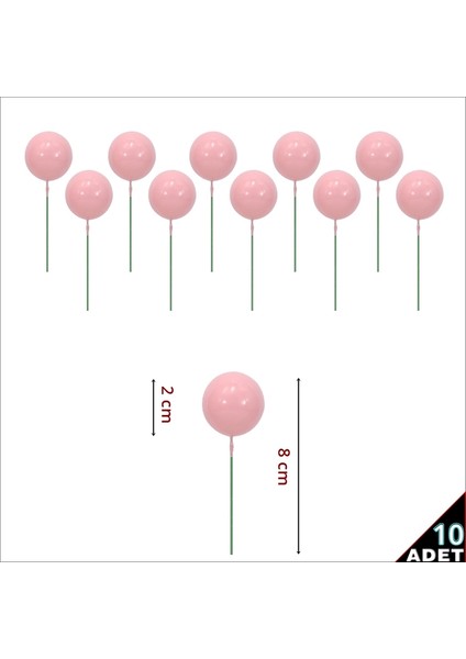 Çubuklu Süsleme Topu, 2cm x 10 Adet - Pembe