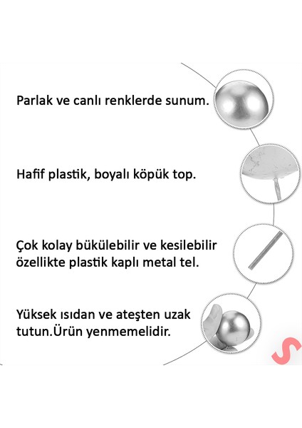 Çubuklu Süsleme Topu, 2cm x 10 Adet - Pembe