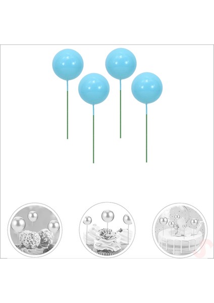 Çubuklu Süsleme Topu, 4cm x 4 Adet - Mavi