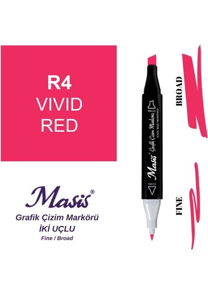 Twin Çift Uçlu Marker Kalemi 4 Vivid Red