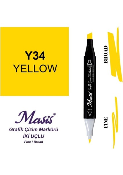 Twin Çift Uçlu Marker Kalemi 34 Yellow