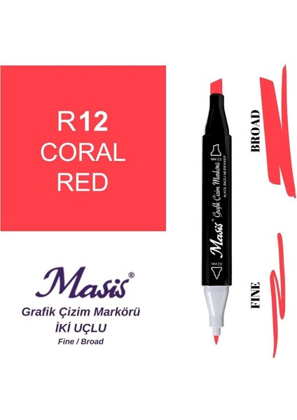 Twin Çift Uçlu Marker Kalemi 12 Coral Red