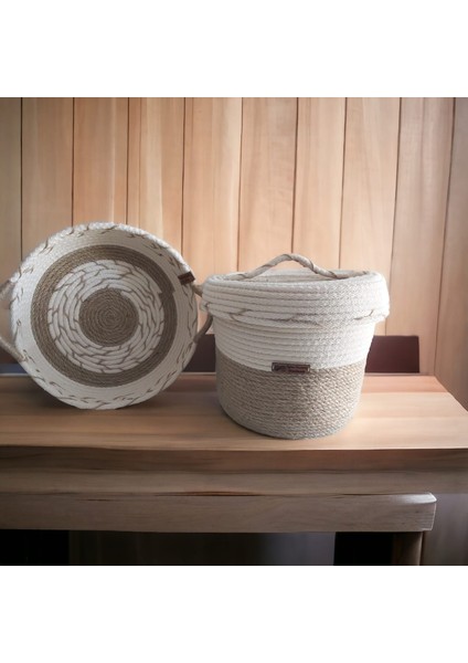 2'li Hasır Sepet Takımı Dekorasyon Saklama Kutusu Hediyelik Organizer Havlu Sepeti El Yapımı Jüt