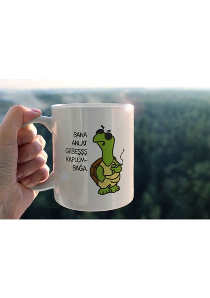Gebeş Kaplumbağa Baskılı Seramik Kahve Çay Kupası