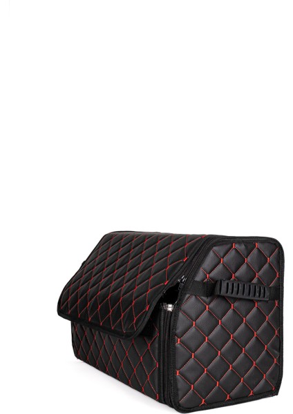 Oto Bagaj Organizeri Kapitone Deri Çanta Siyah-Kırmızı Renk 40 cm modelleri