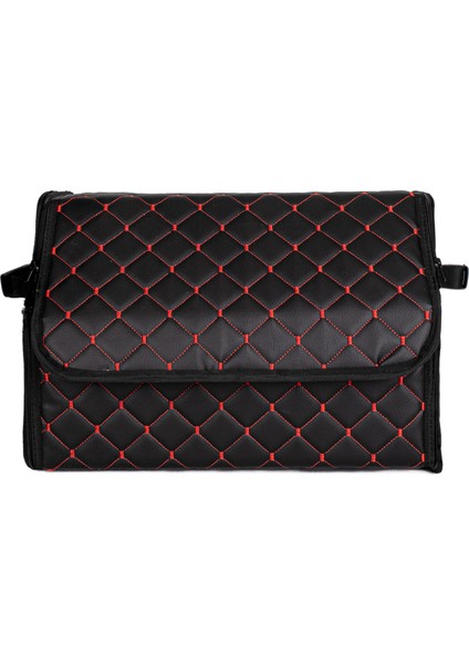 Oto Bagaj Organizeri Kapitone Deri Çanta Siyah-Kırmızı Renk 40 cm fırsatları