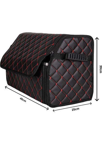 Oto Bagaj Organizeri Kapitone Deri Çanta Siyah-Kırmızı Renk 40 cm indirimleri