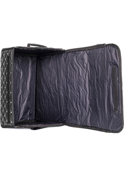 Oto Bagaj Organizeri Kapitone Deri Çanta Siyah-Gümüş Renk 40 cm