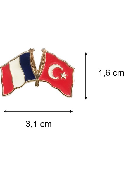 Fransa Türkiye Flamalı Gold Renk Metal Yaka Rozeti 1 Adet