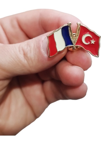 Fransa Türkiye Flamalı Gold Renk Metal Yaka Rozeti 1 Adet