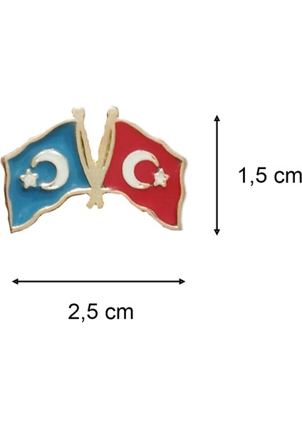 Doğu Türkistan Türkiye Flamalı Gold Renk Metal Yaka Rozeti 1 Adet