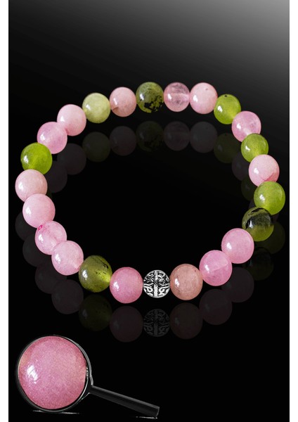 Yeşim - Pembe Kuvars Taşı Bileklik - Gümüş Aparatlı