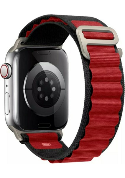 Apple Watch 42 mm / 44MM / 45MM/ 49 mm (Seriler /se/ultra ile Uyumlu) Alpine Bant Kordon Siyah Kırmızı