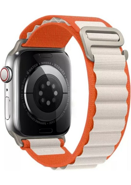 Apple Watch 42 mm / 44MM / 45MM/ 49 mm (Seriler /se/ultra ile Uyumlu) Alpine Bant Kordon Turuncu Bej