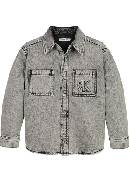 Calvin Klein Gri Erkek Denim Ceket Padded Ovrshrt Stone Lıght Grey